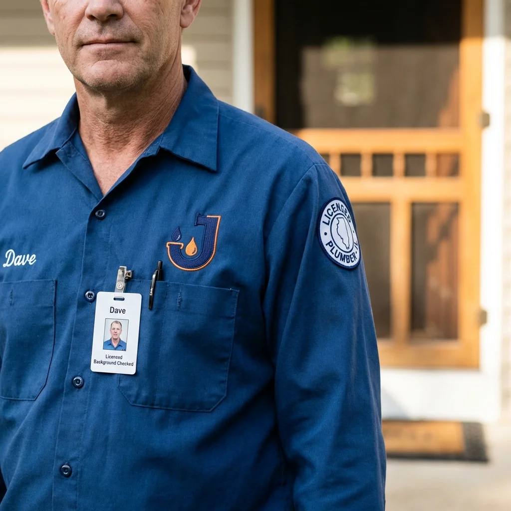 Licensed plumber showing ID badge in Mont Vernon, NH