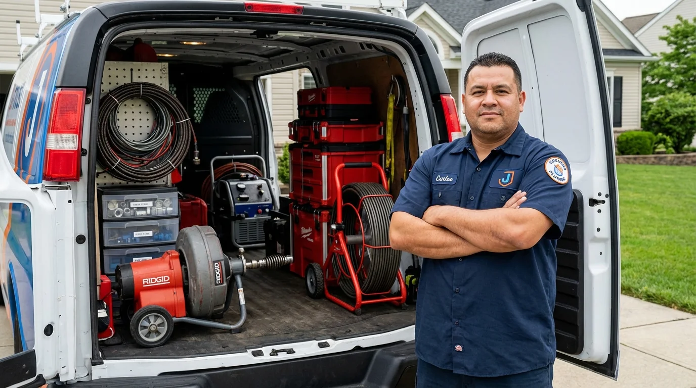 Professional drain cleaning equipment and Johns Plumbing LLC plumber in Mont Vernon