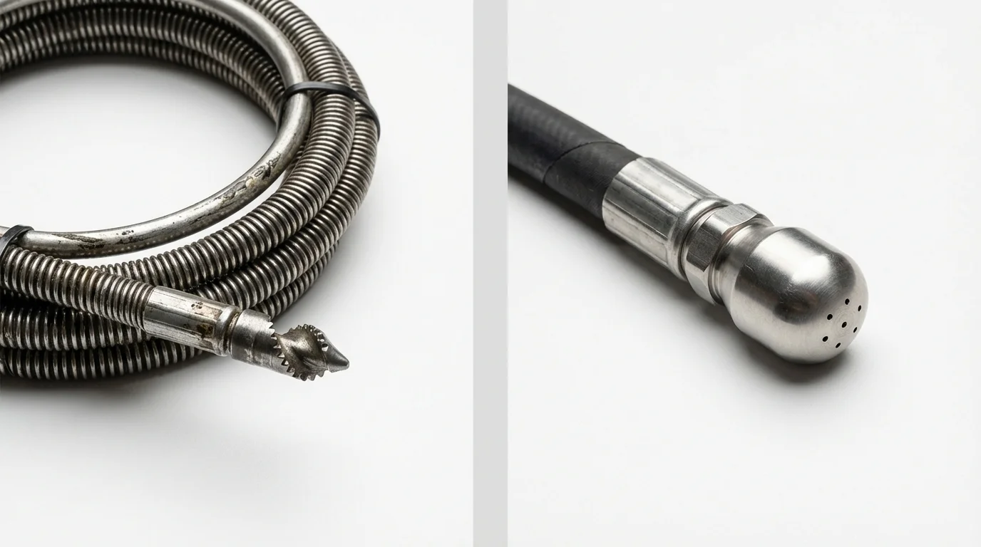 Drain snake cable and hydro jetting nozzle used for drain cleaning in Mont Vernon, NH