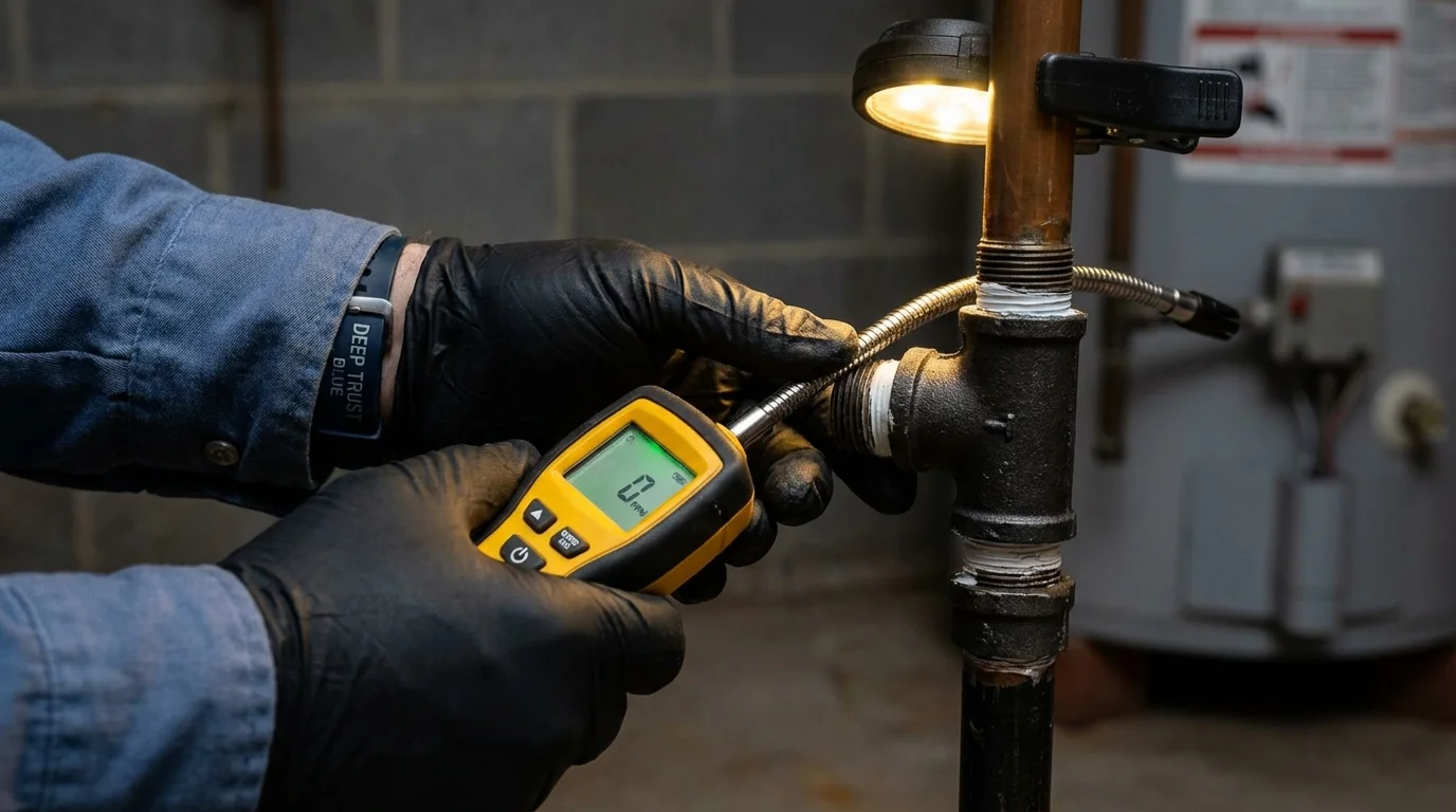 Gas leak detection with electronic sniffer by Johns Plumbing LLC in Mont Vernon