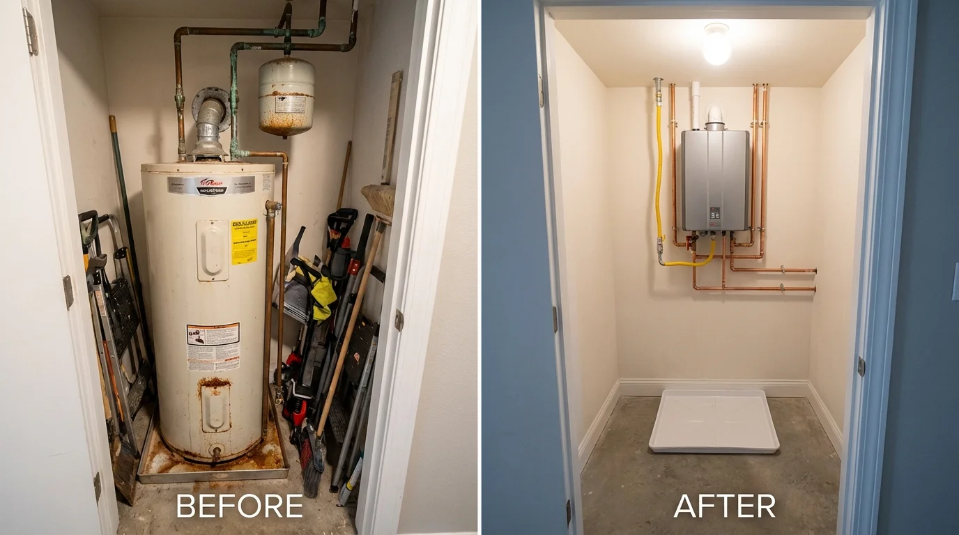 Tank water heater versus wall-mounted tankless unit comparison for Mont Vernon, NH homeowners