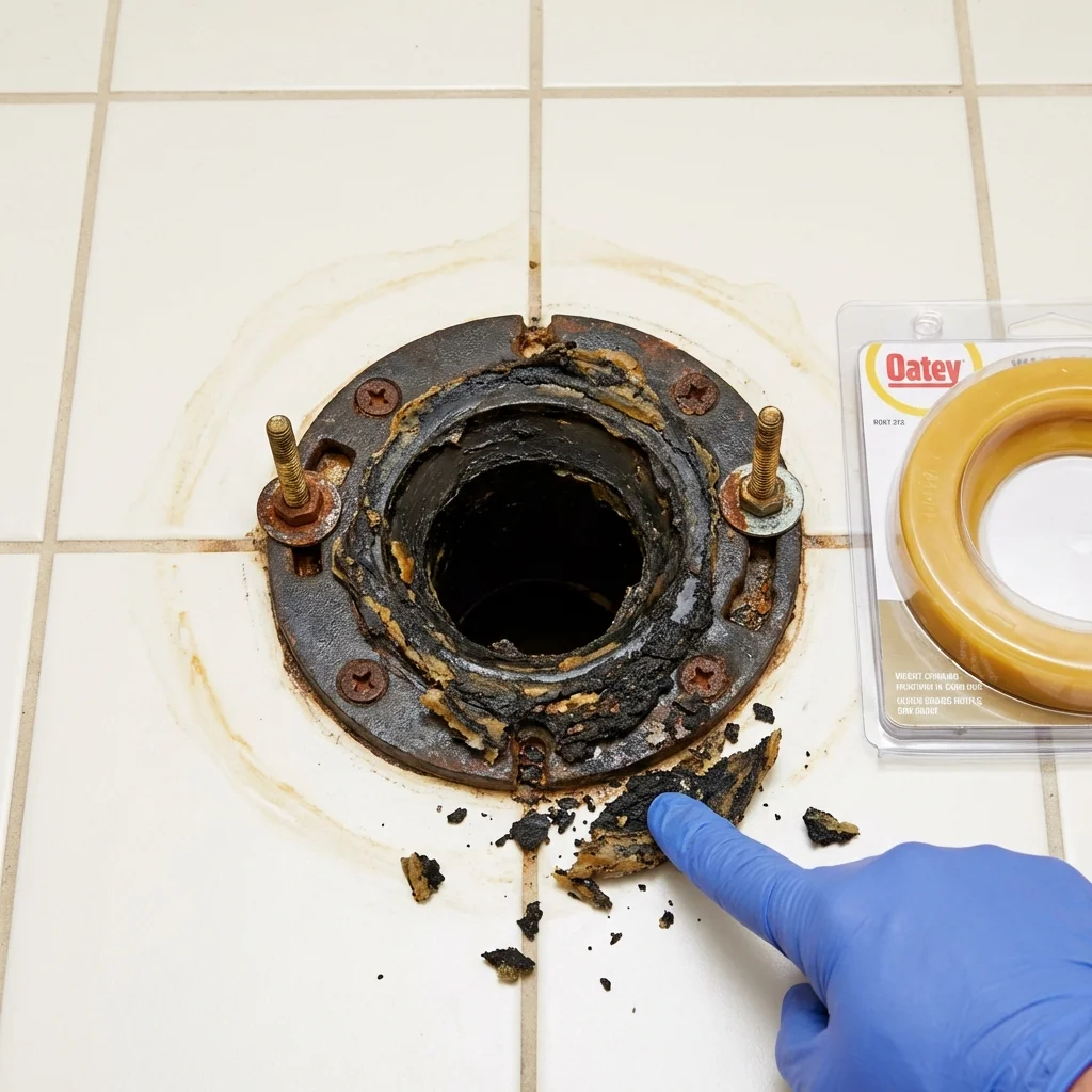 Failed wax ring showing water seepage at the base of a toilet in a Mont Vernon, NH home