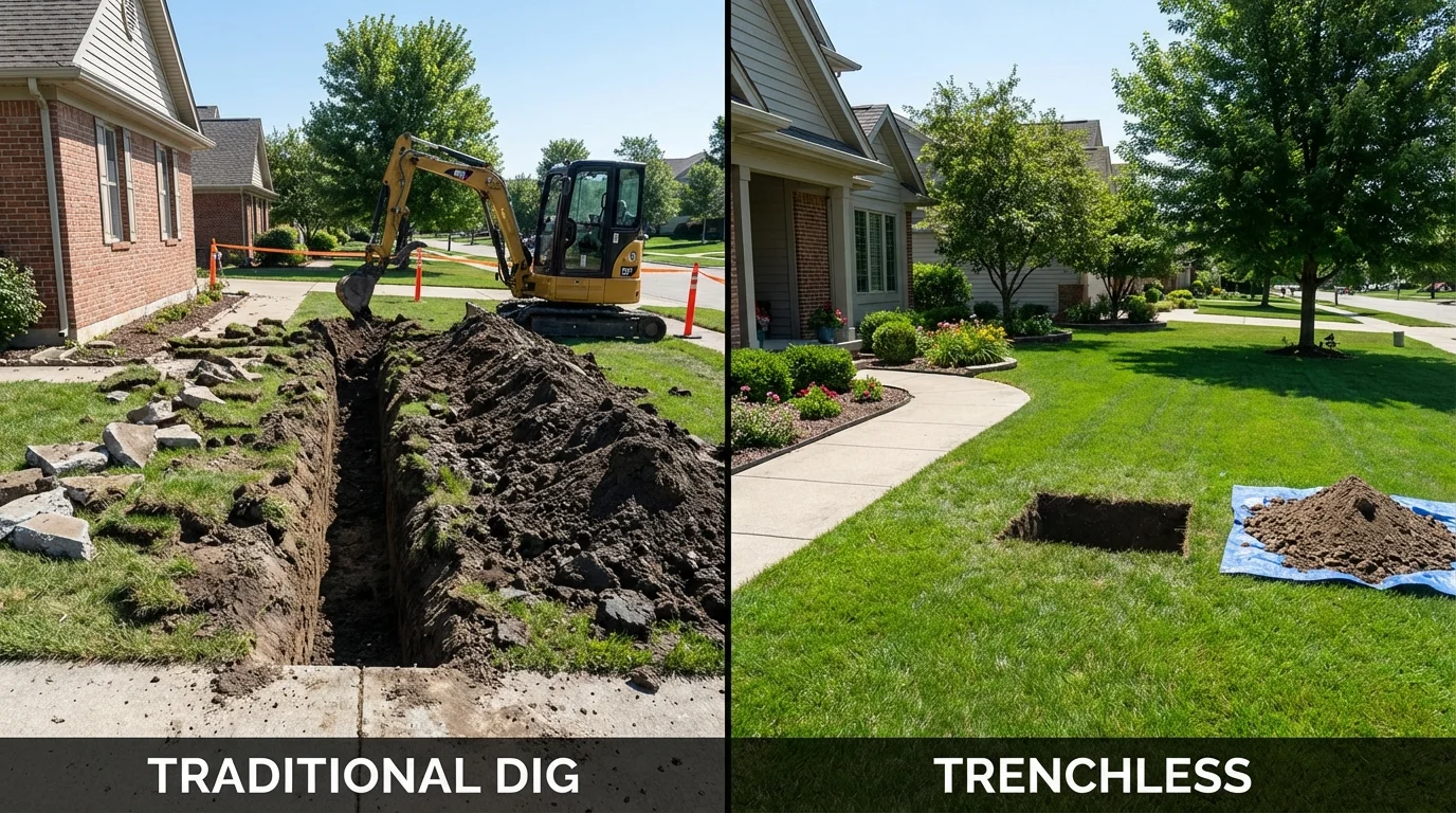 Trenchless sewer repair with minimal yard damage versus traditional excavation in Mont Vernon, NH